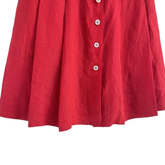NWT Vintage Agnes B. Linen Skirt Women's Red Pleated Button Up Size 36 US 4 - Picture 3 of 8